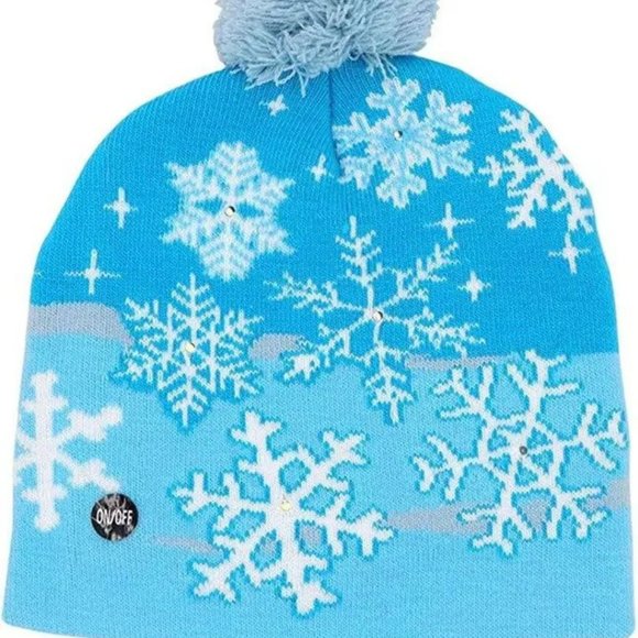 Kids LED Snowflake Beanie Hat LIGHT UP - Picture 3 of 5